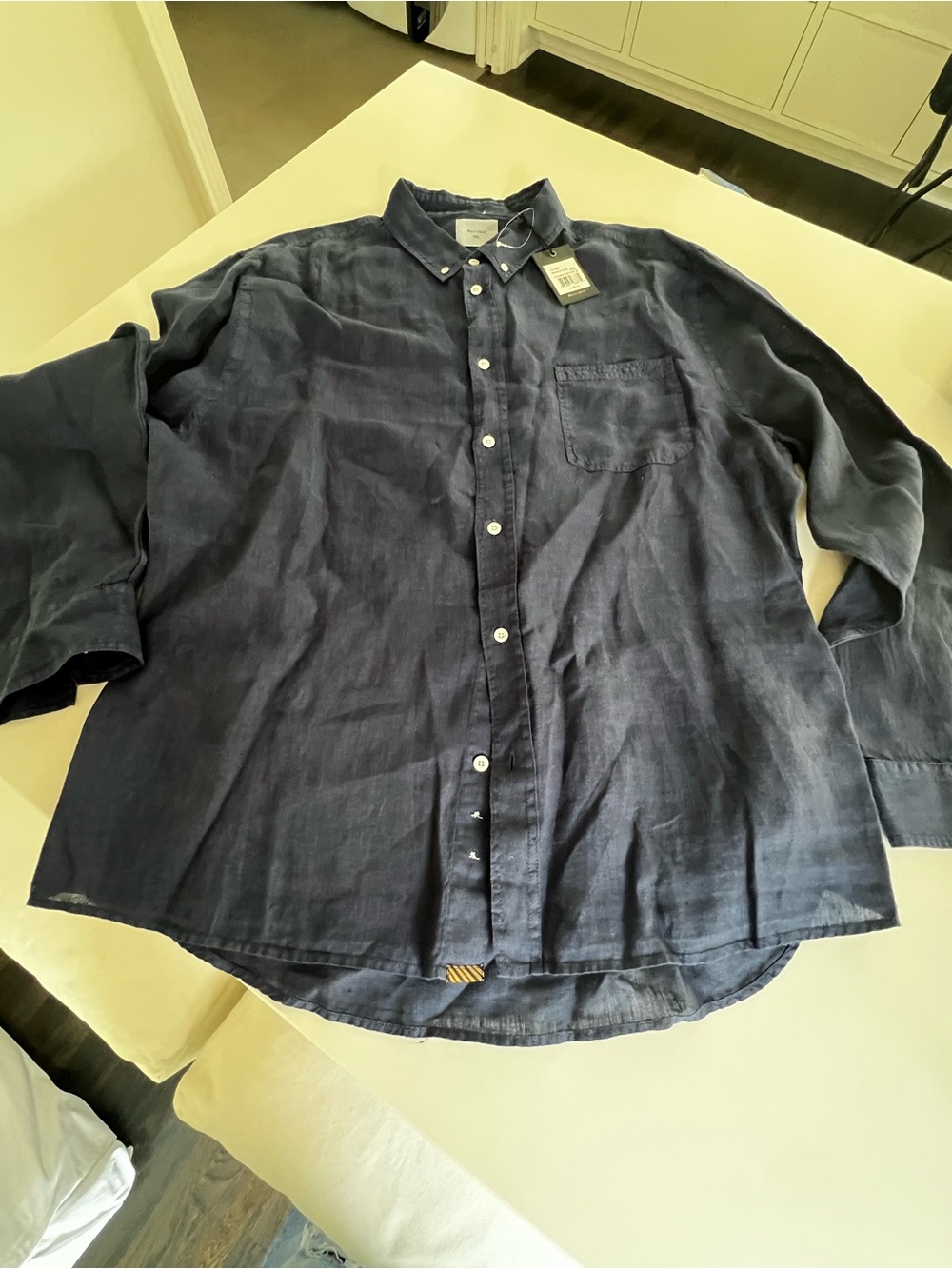 Billy Reid Men’s Navy Button-Down Linen Shirt - Classic Casual XXL
